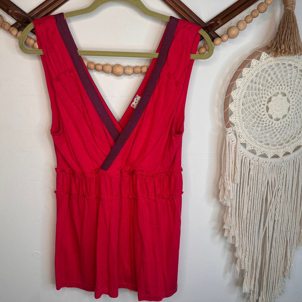 Anthropologie Ric Rac Cerise Pink V Neck Babydoll Top